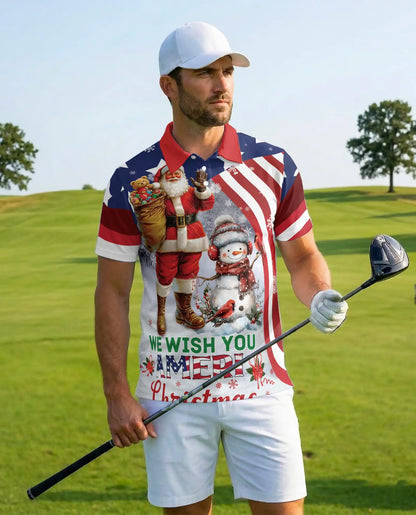 Patriotic Santa Polo Shirt - American Christmas Style | Netecom