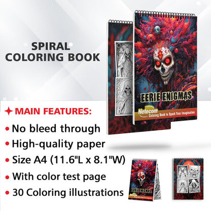 Eerie Enigmas Spiral Bound Coloring Book, Summon Wonder and Delight with Intricate Designs in this Eerie Enigmas Coloring Adventure