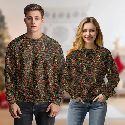 Chili Pepper Pattern Sweatshirt, 3D All Over Print Spicy Food Crewneck Pullover for Men Women, Hot Sauce Lover Gift - Netecom