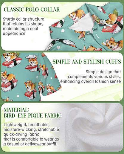 Corgi Sushi 3D Polo Shirt for Men – Funny Japanese Food Dog Style | Netecom