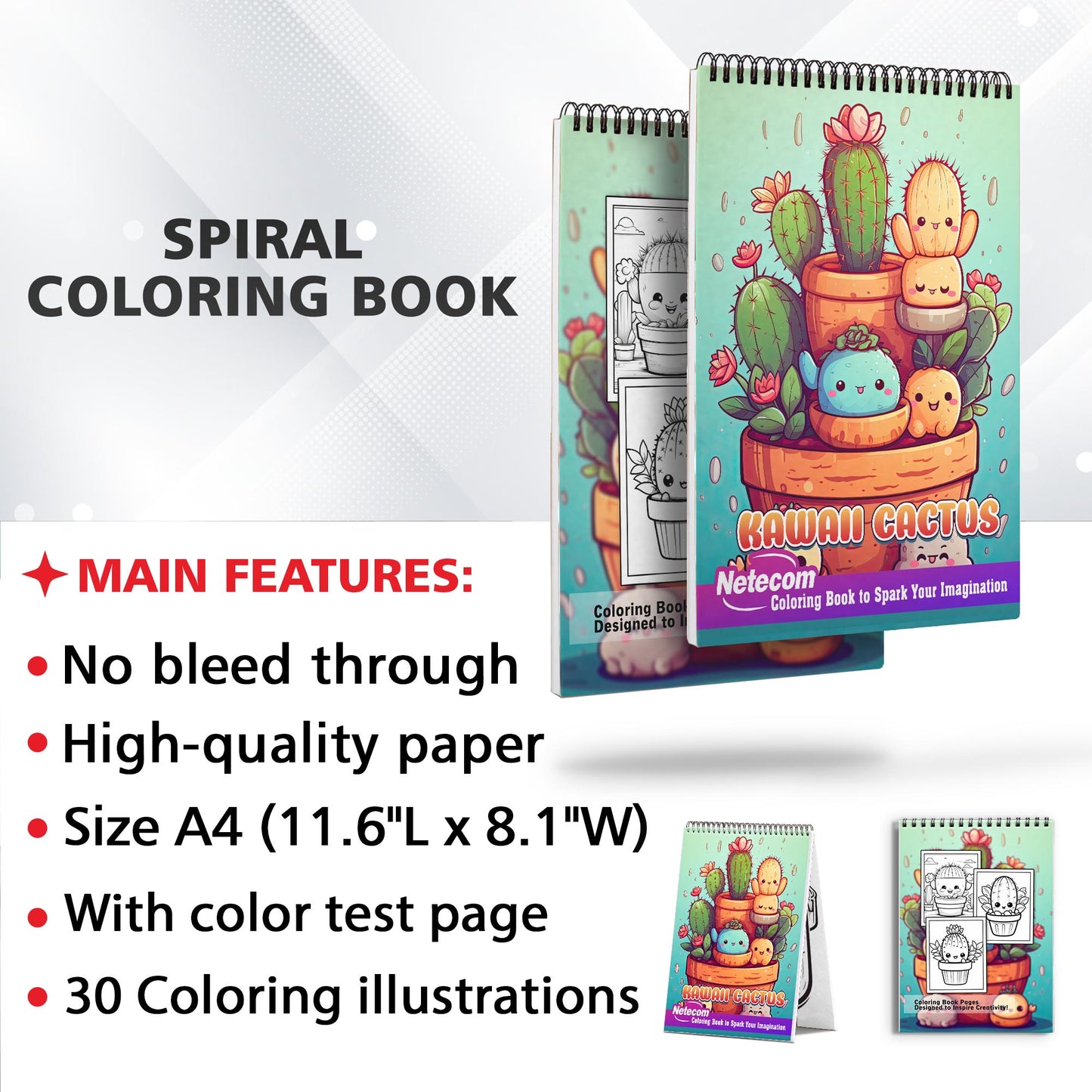 Kawaii Cactus Spiral Bound Coloring Book, Experience the Adorable Charm with 30 Kawaii Cactus Coloring Pages for Fans of Cute Art to Unleash Their Creative Expression