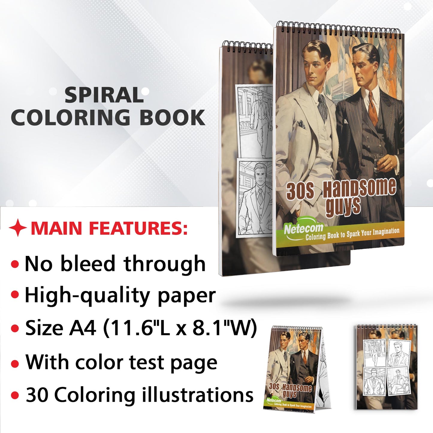 30s Handsome Guys Spiral Bound Coloring Book, Embrace the Allure of Classic Hollywood with 30 Handsome Guys Coloring Pages, Igniting Your Love for Iconic Men of the Past