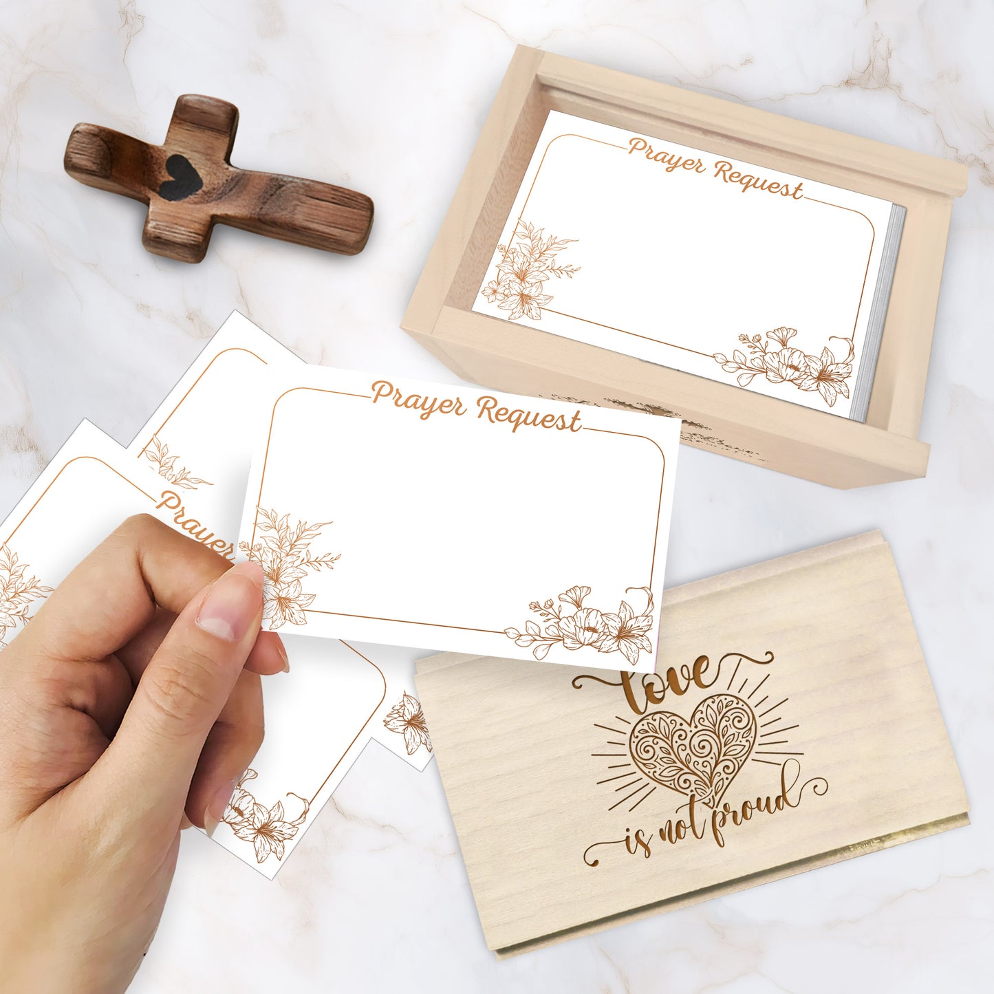 Netecom Couple Prayer Box for Valentine’s Day with 100 Prayer Request Cards & Wooden Cross – Personalized Christian Love Keepsake Gift