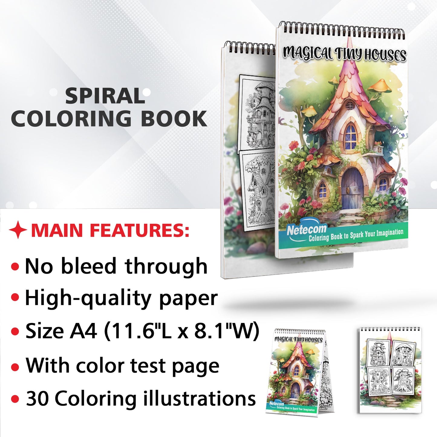 Magical Tiny Houses Spiral Bound Coloring Book, Embrace Tiny House Magic with 30 Charming Coloring Pages of Whimsical Dwellings