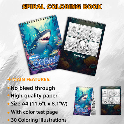 Ocean Spiral Bound Coloring Book, Underwater Ocean Wonders for a Relaxing Dive into Art, Perfect for Marine Life Enthusiasts and Sea Lovers