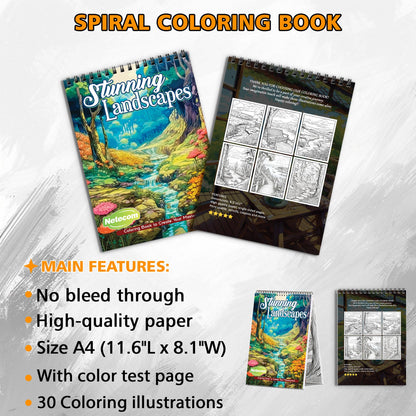 Stunning Landscapes Spiral Bound Coloring Book, Breathtaking Landscapes for an Immersive Artistic Experience, Ideal for Fans of Majestic Scenery