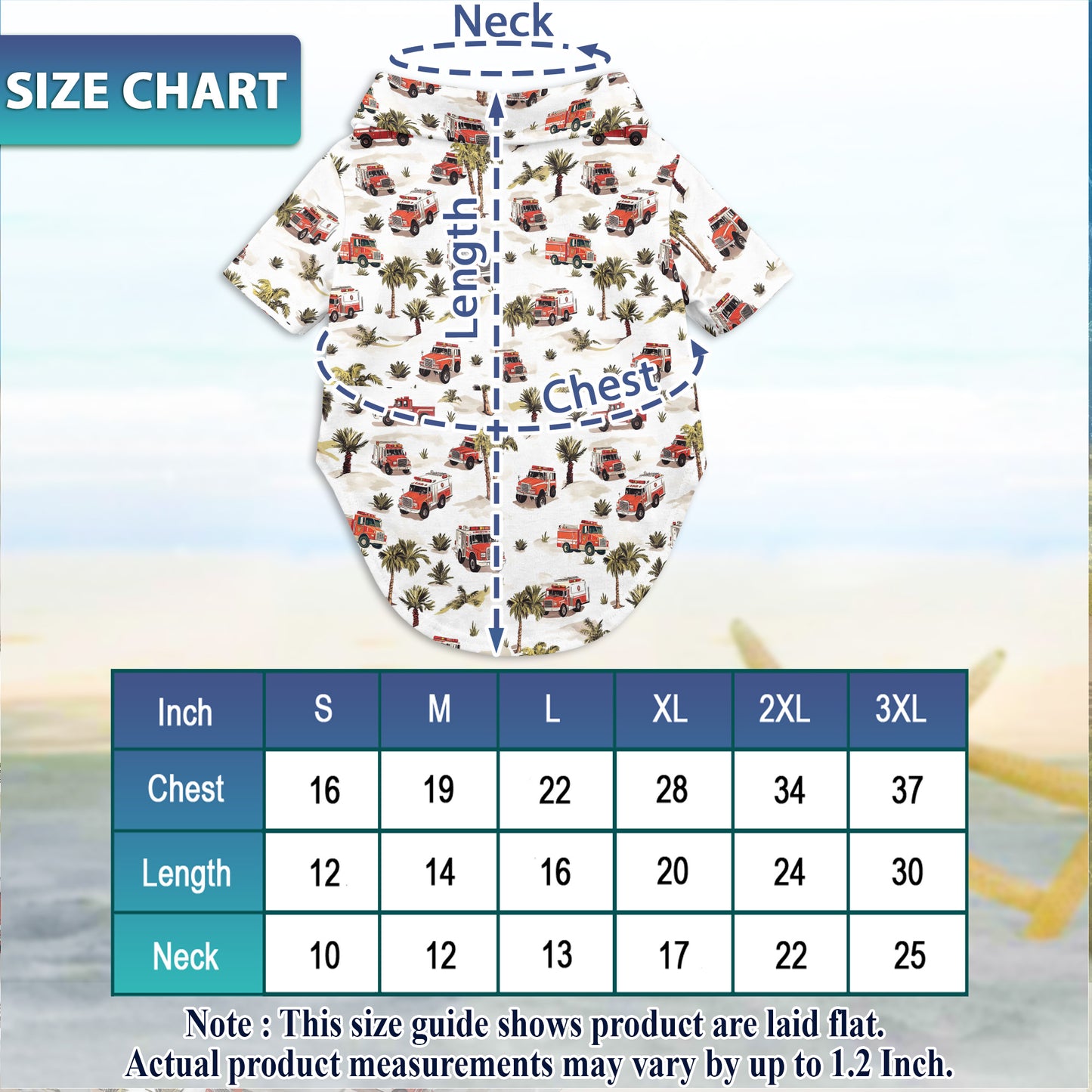 Netecom Matching Fire Truck Hawaiian Shirt for Dog and Owner, Aloha Summer Shirt, Firefighter Theme Button Down Outfit for Pet and Human, Beach Vacation Casual Wear