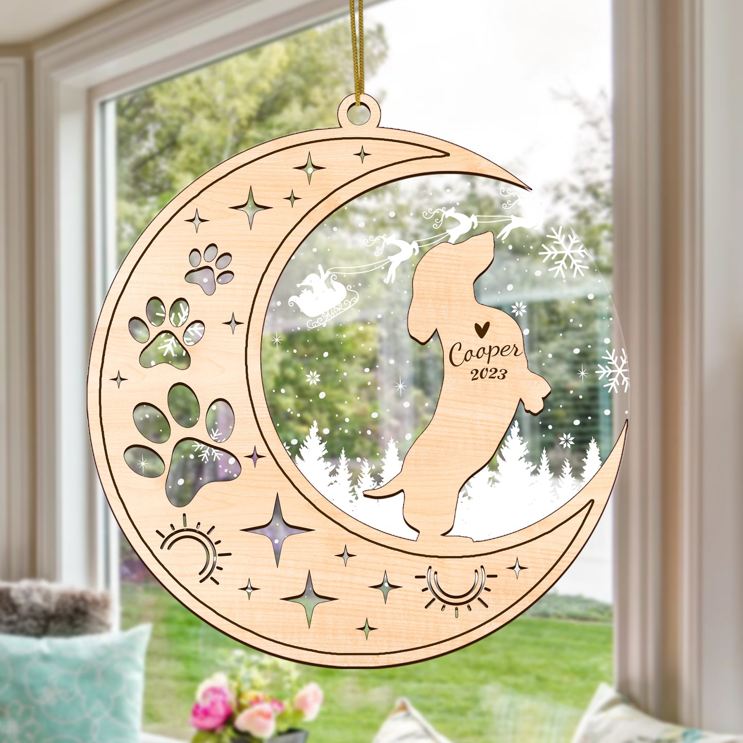 Netecom Dachshund Dog Memorial Suncatcher, Personalized Dachshund Christmas Ornament with Date Name, Bereavement Gifts for Loss of Pet, Dog Death Sympathy Gifts Pet Loss Sun Catchers, Dog Grief Gift