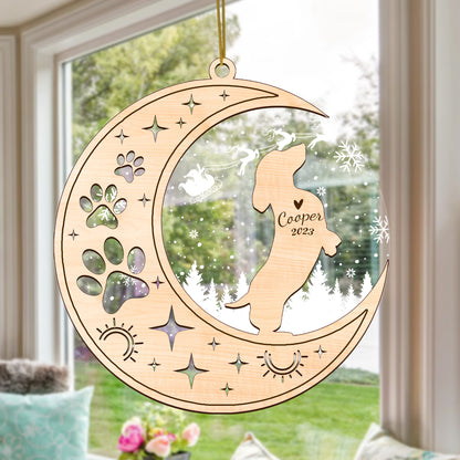 Netecom Dachshund Dog Memorial Suncatcher, Personalized Dachshund Christmas Ornament with Date Name, Bereavement Gifts for Loss of Pet, Dog Death Sympathy Gifts Pet Loss Sun Catchers, Dog Grief Gift