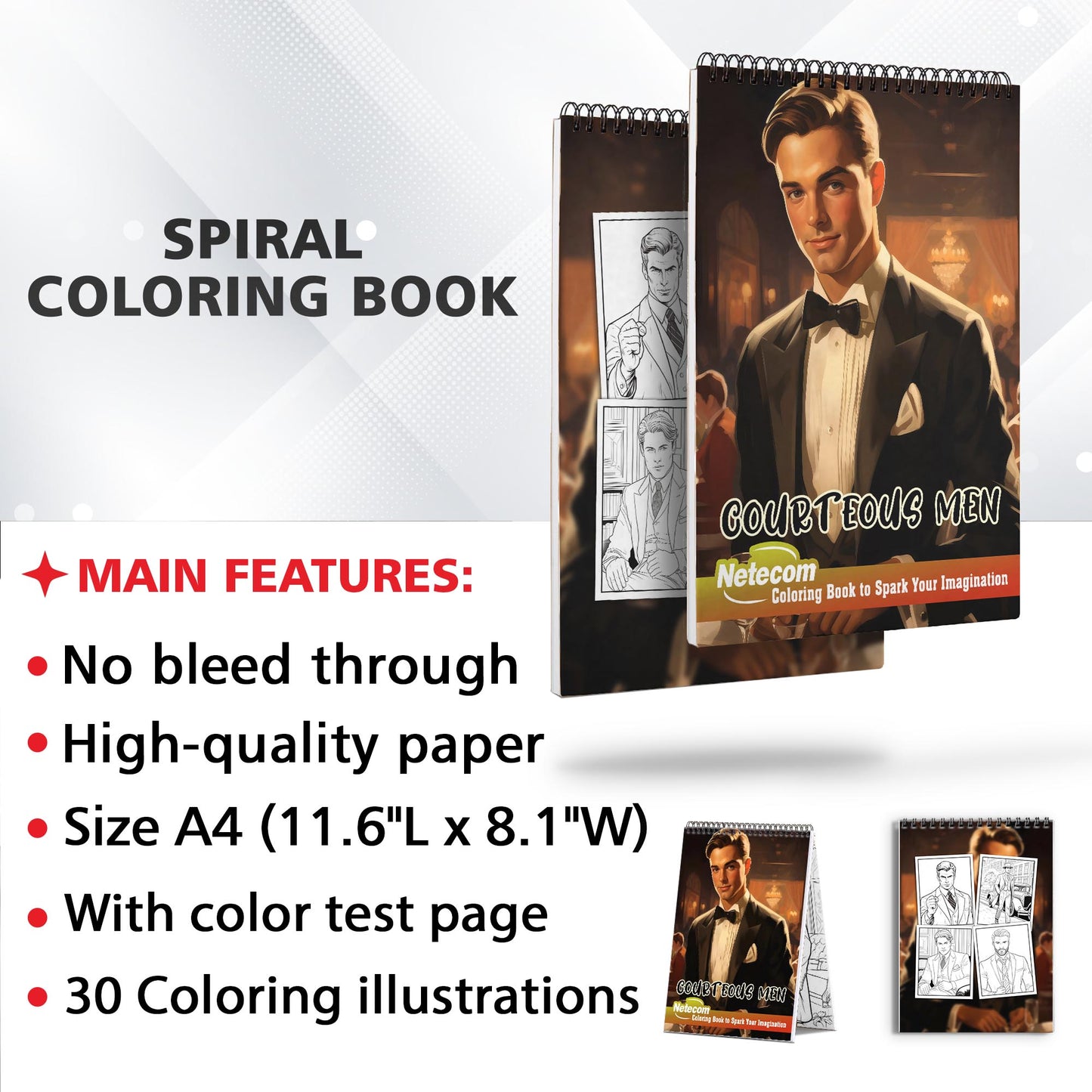 Courteous Men Spiral Bound Coloring Book, Experience the Timeless Charm with 30 Captivating Coloring Pages, Perfect for a Stylish and Refined Coloring Adventure