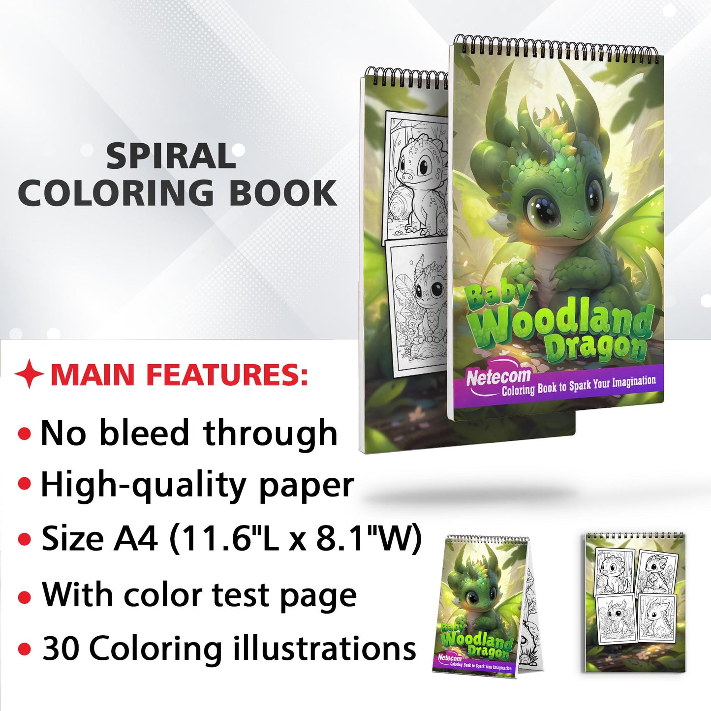 Baby Woodland Dragon Spiral Bound Coloring Book, Discover the Enchanting World of Baby Woodland Dragons with 30 Exquisite Coloring Pages that Showcase the Playful and Endearing Nature of these Cute Creatures