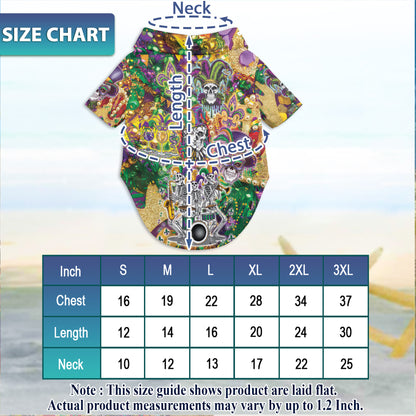 Netecom Matching Skulls Mardi Gras Hawaiian Shirt for Dog and Owner, Festive Aloha Summer Shirt, Skull Print Button Down Outfit for Pet and Human, Beach Vacation Casual Wear