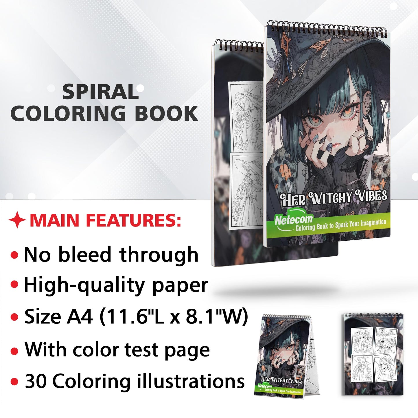 Her Witchy Vibes Spiral Bound Coloring Book, Celebrate the Fascination of Mystic Aesthetics with 30 Captivating Coloring Pages, Offering an Artistic and Reflective Experience