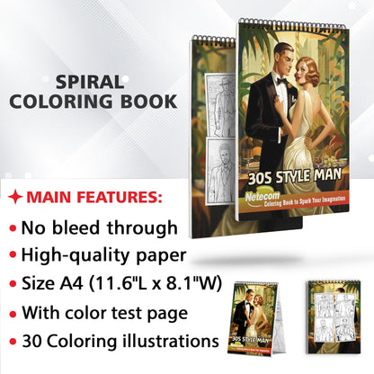 30s Style Man Spiral Bound Coloring Book, Indulge in 30 Dashing Coloring Pages, Fostering Focus and Imagination in the World of Stylish Men