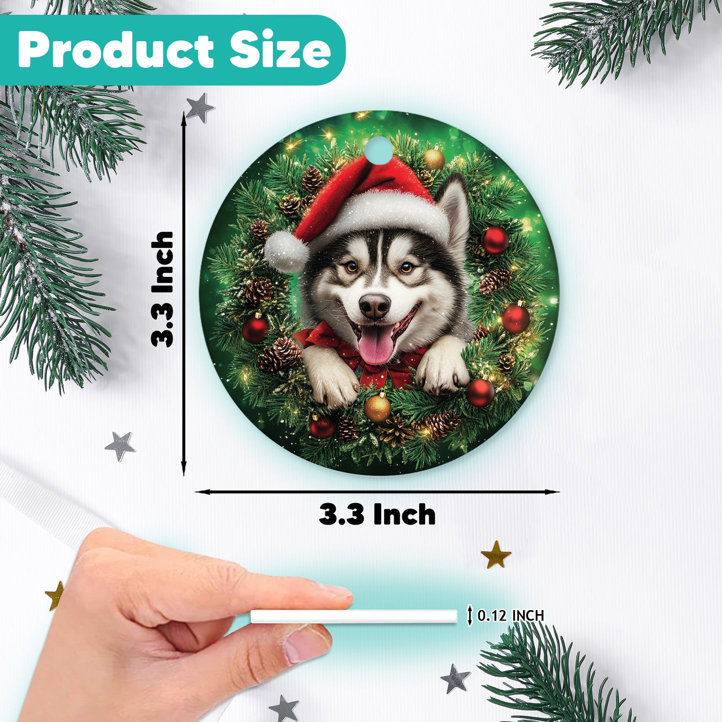 Netecom Funny Alaskan Malamute Christmas Ornament, Dog Santa Hat Ceramic Ornament for Xmas Tree Hanging Decorations Gift, Puppy Lover Gifts, Home Decor, Holiday Party Present