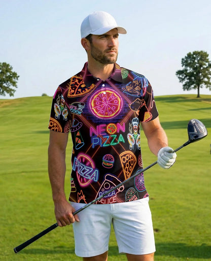 Neon Pizza Polo Shirt for Men – Colorful Food Lover Style | Netecom