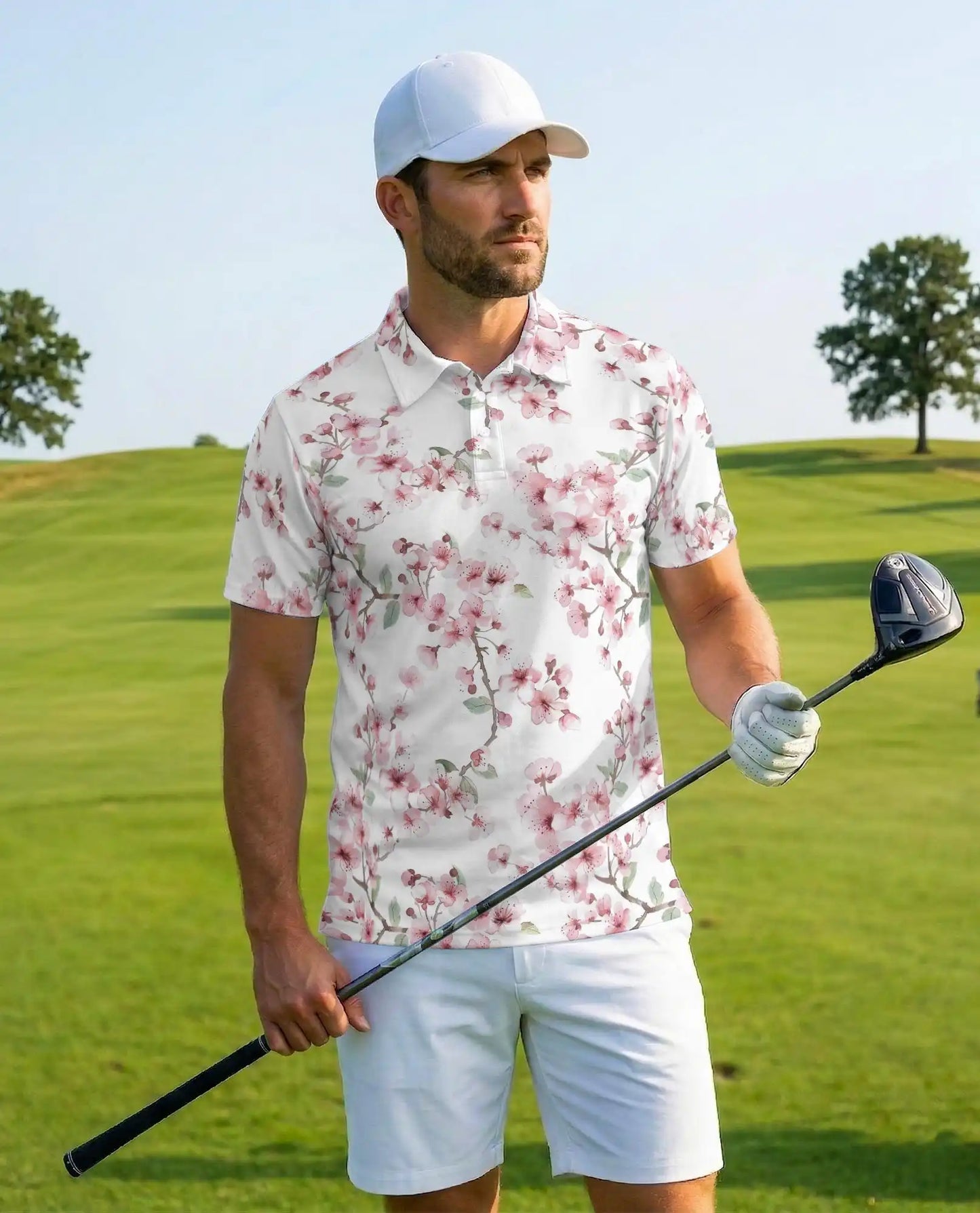 Cherry Blossom Polo Shirt for Men – Spring Floral Style | Netecom