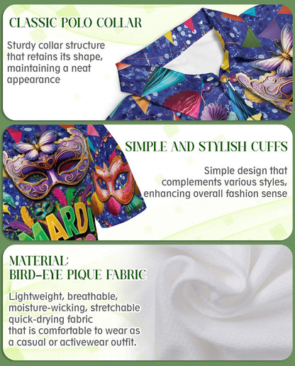 Mardi Gras Carnival Mask Polo Shirt for Men-Colorful Festival Feather Mask | Netecom