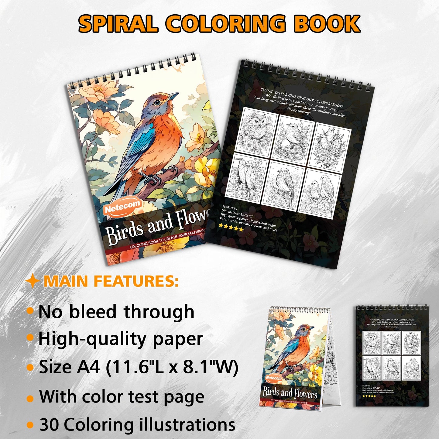 Birds And Flower Spiral Bound Coloring Book, Exquisite Birds and Flowers for a Relaxing and Artistic Journey, Perfect for Nature Enthusiasts and Bird Lovers