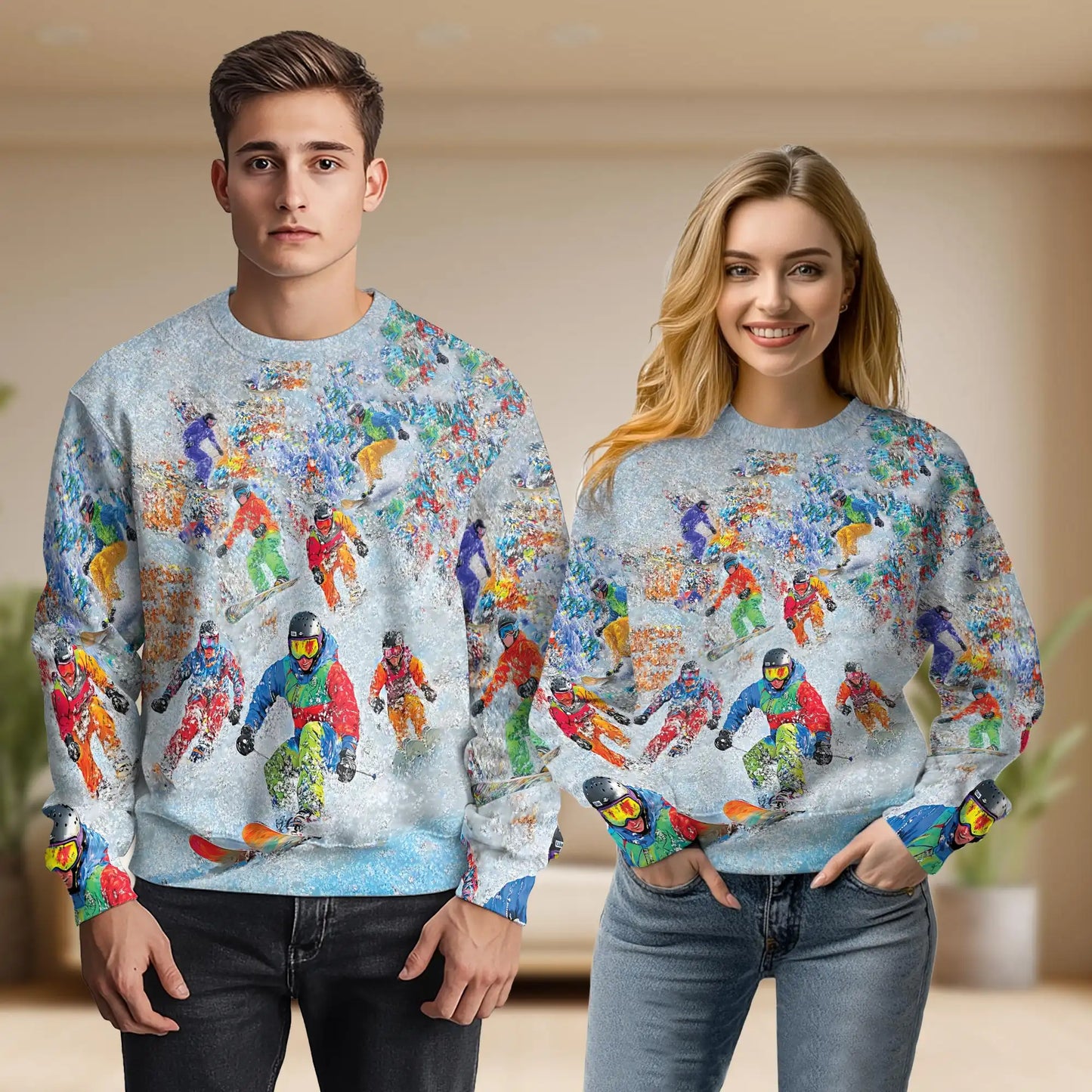 Snowboarding Sweatshirt, 3D All Over Print Winter Mountain Sports Crewneck Pullover for Men Women, Snowboarder Gift - Netecom
