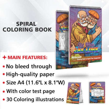 Old Man Gay Love Spiral Bound Coloring Book: Beautiful Bond with 30 Heartwarming Coloring Pages, Depicting Old Man Gay Love