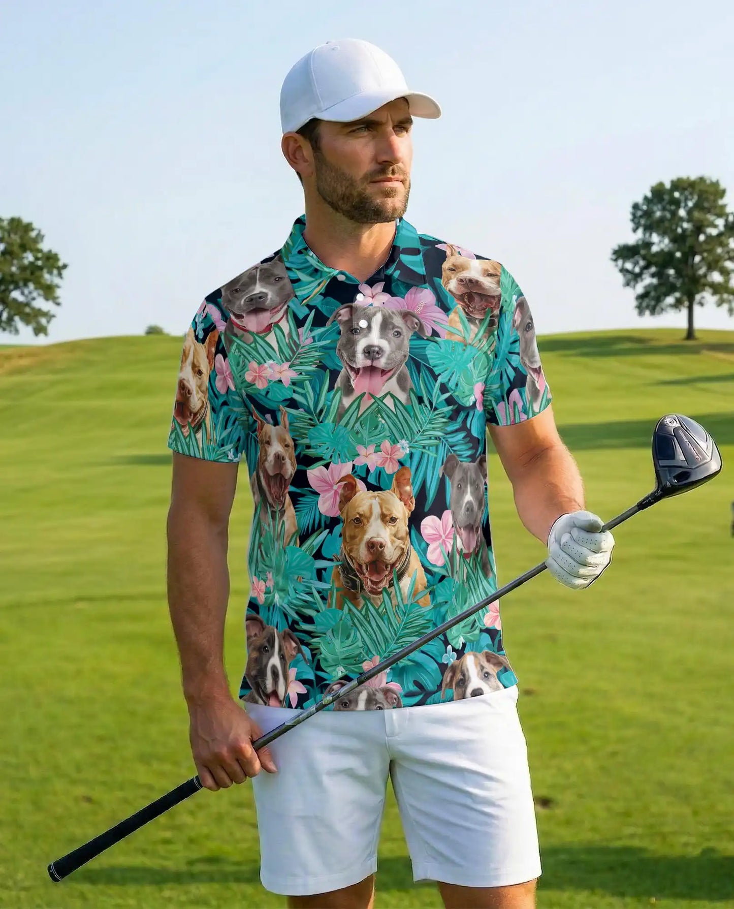Happy Dogs Tropical Polo Shirt for Men – Cute Dog Print | Netecom