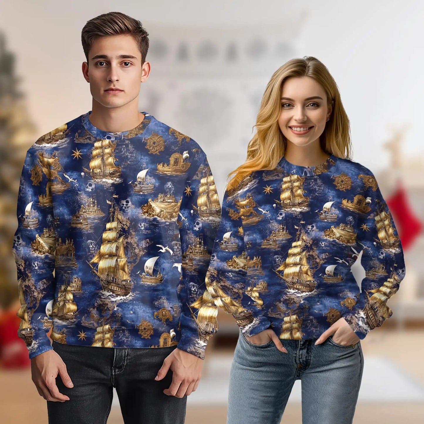 Pirate Ship Sweatshirt, 3D All Over Print Nautical Adventure Crewneck Pullover for Men Women, Pirate Lover Gift - Netecom