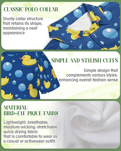 Cute Rubber Duck Bubble 3D Polo Shirt for Men – Fun Cartoon Bath Style | Netecom