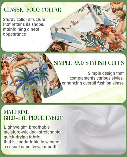 Tropical Pin Up Polo Shirt - Vintage Beach Babe Style | Netecom