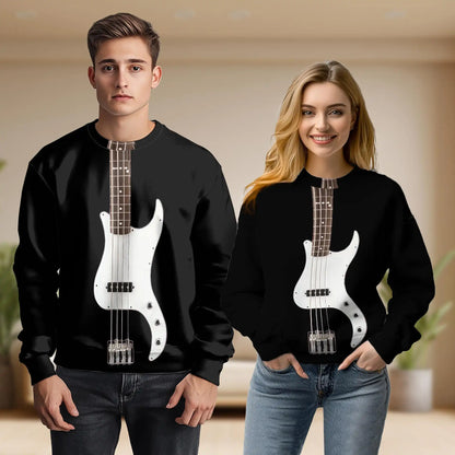 Black Bass Guitar Sweatshirt, 3D All Over Print Rock Music Crewneck Pullover for Men Women, Bass Player Gift - Netecom