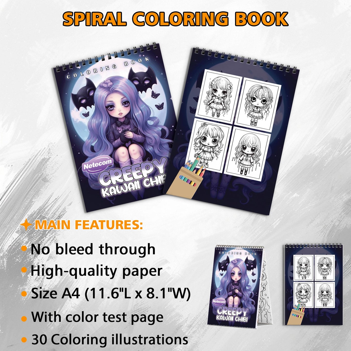 Creepy Kawaii Chibi Spiral Bound Coloring Book, Adorable Chibi Characters with a Creepy Twist, Great for Fans of Kawaii and Spooky Cute Art