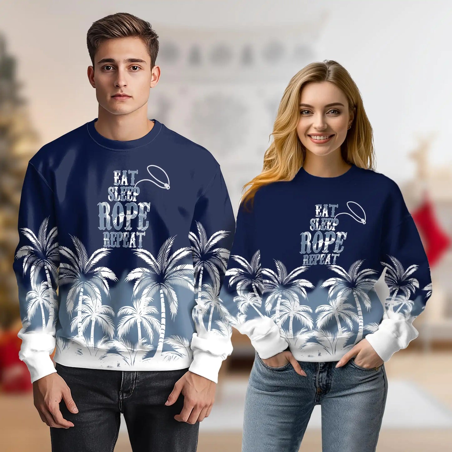 Eat Sleep Rope Repeat Sweatshirt, 3D All Over Print Rodeo Cowboy Crewneck Pullover for Men Women, Roping Lover Gift - Netecom
