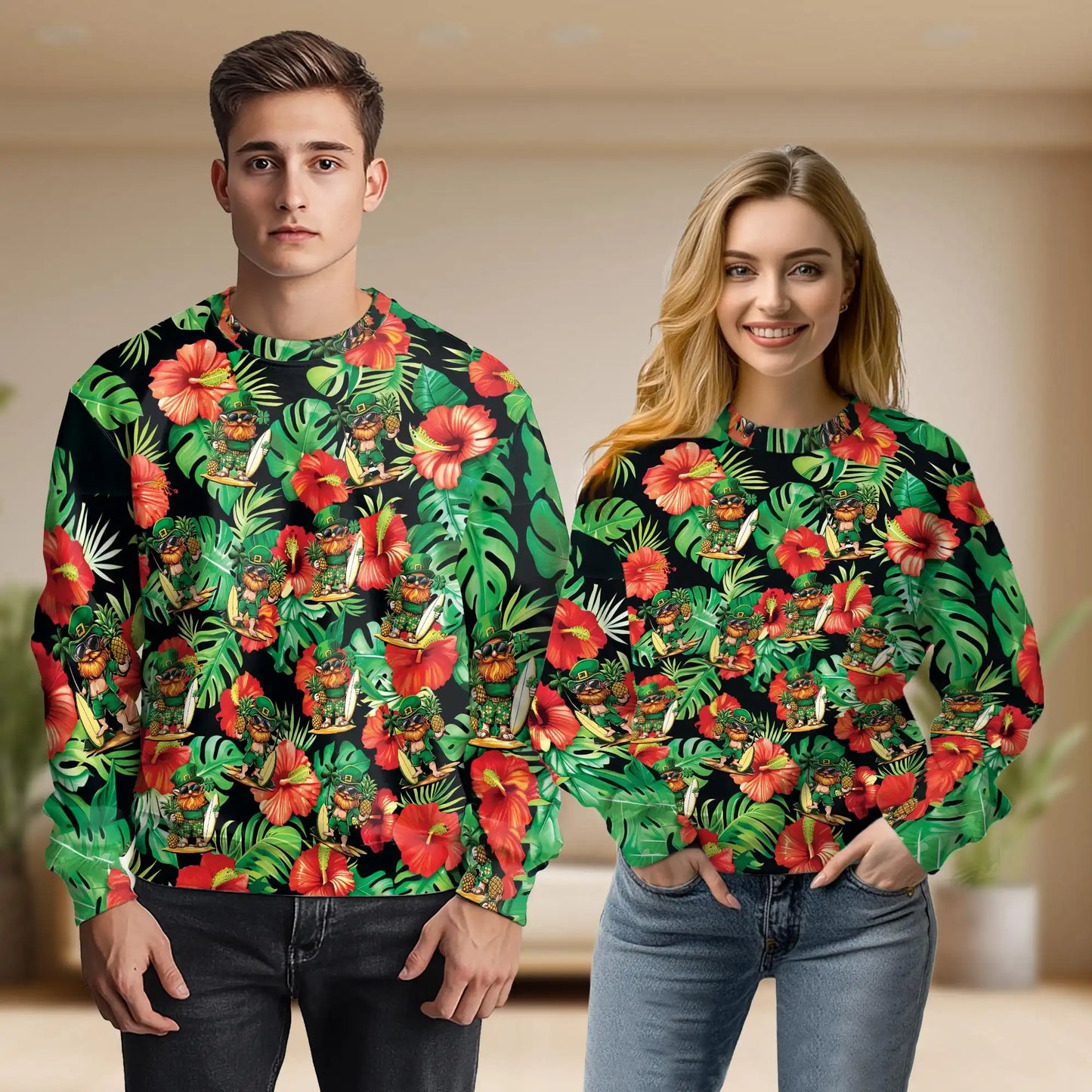 Irish Leprechaun Sweatshirt, 3D All Over Print Floral St Patrick’s Day Crewneck Pullover for Men Women, Irish Lover Gift - Netecom