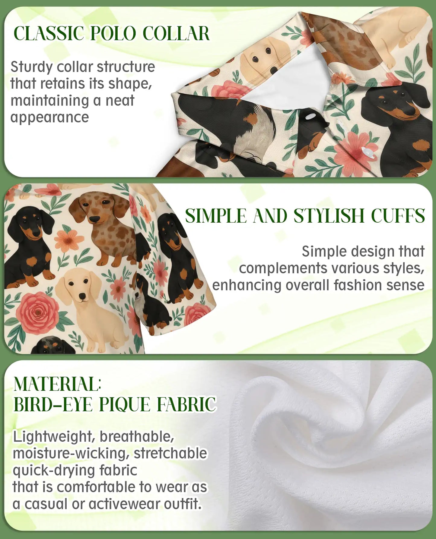 Dachshund Dog Pattern Polo Shirt for Men – Cute Pet Tropical Style | Netecom