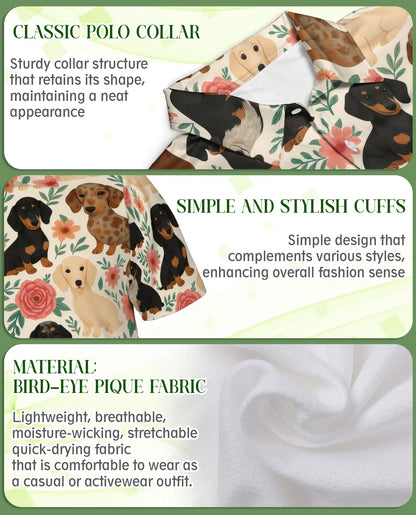 Dachshund Dog Pattern Polo Shirt for Men – Cute Pet Tropical Style | Netecom