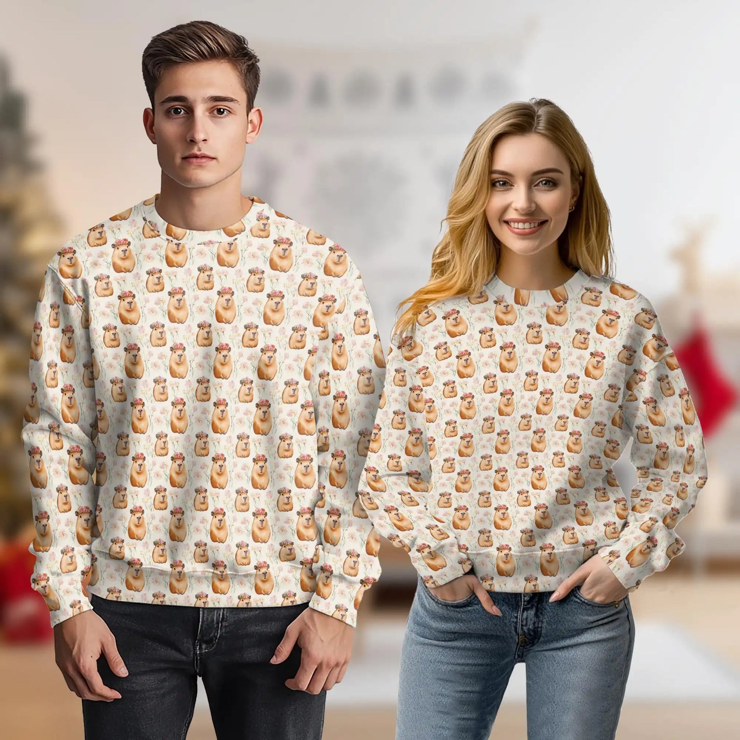 Cute Capybara Sweatshirt, 3D All Over Print Adorable Animal Crewneck Pullover for Men Women, Capybara Lover Gift - Netecom