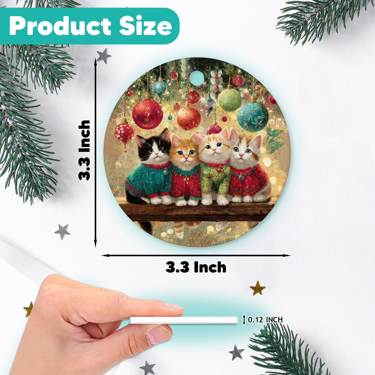 Netecom Cute Cozy Cat Christmas Ornament, Kitten Family Ceramic Ornament for Xmas Tree Hanging Decorations Gift, Cat Lover Gifts, Home Decor, Holiday Party Present