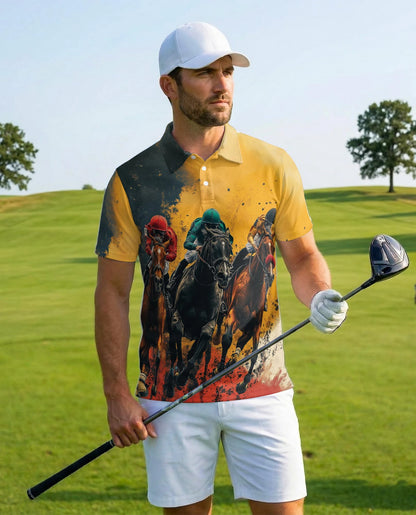 Rustic Racing Horse Polo Shirt for Men – Vintage Equestrian Style | Netecom