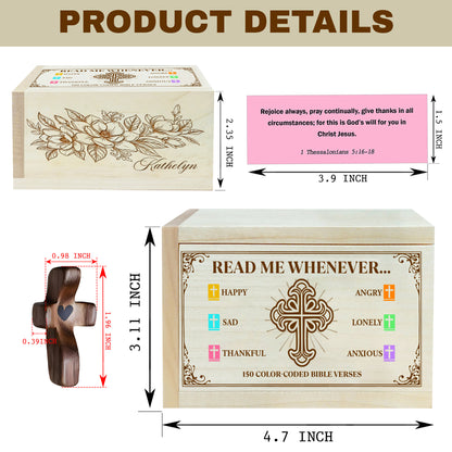 Netecom Custom Name Bible Verse Box, 150 Color-Coded Scriptures with Prayer Cross, Wooden Christian Faith Gift for Daily Reflection
