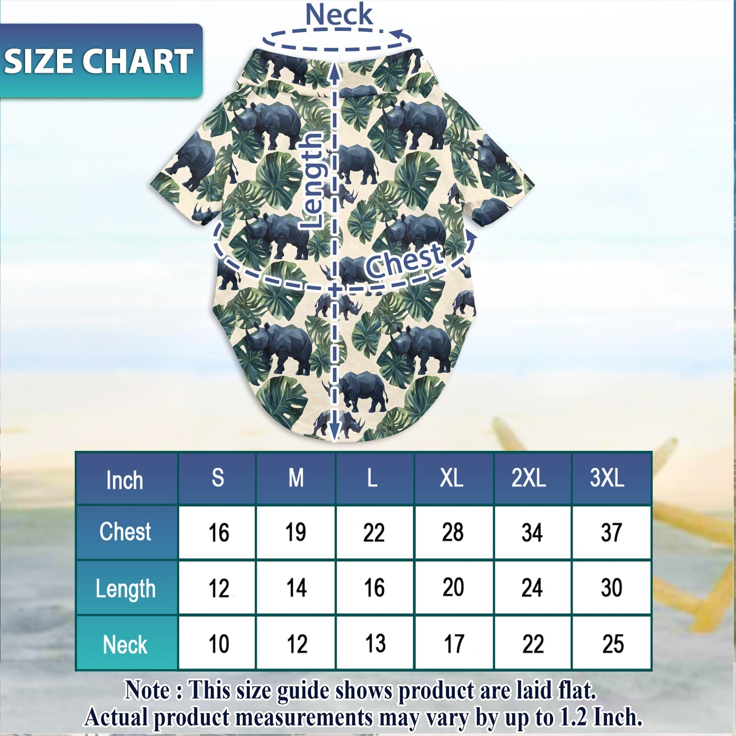 Netecom Matching Amazing Rhino Aloha Hawaiian Shirt for Dog and Owner, Aloha Summer Shirt, Wildlife Rhino Print Outfit for Pet and Human, Beach Vacation Casual Wear