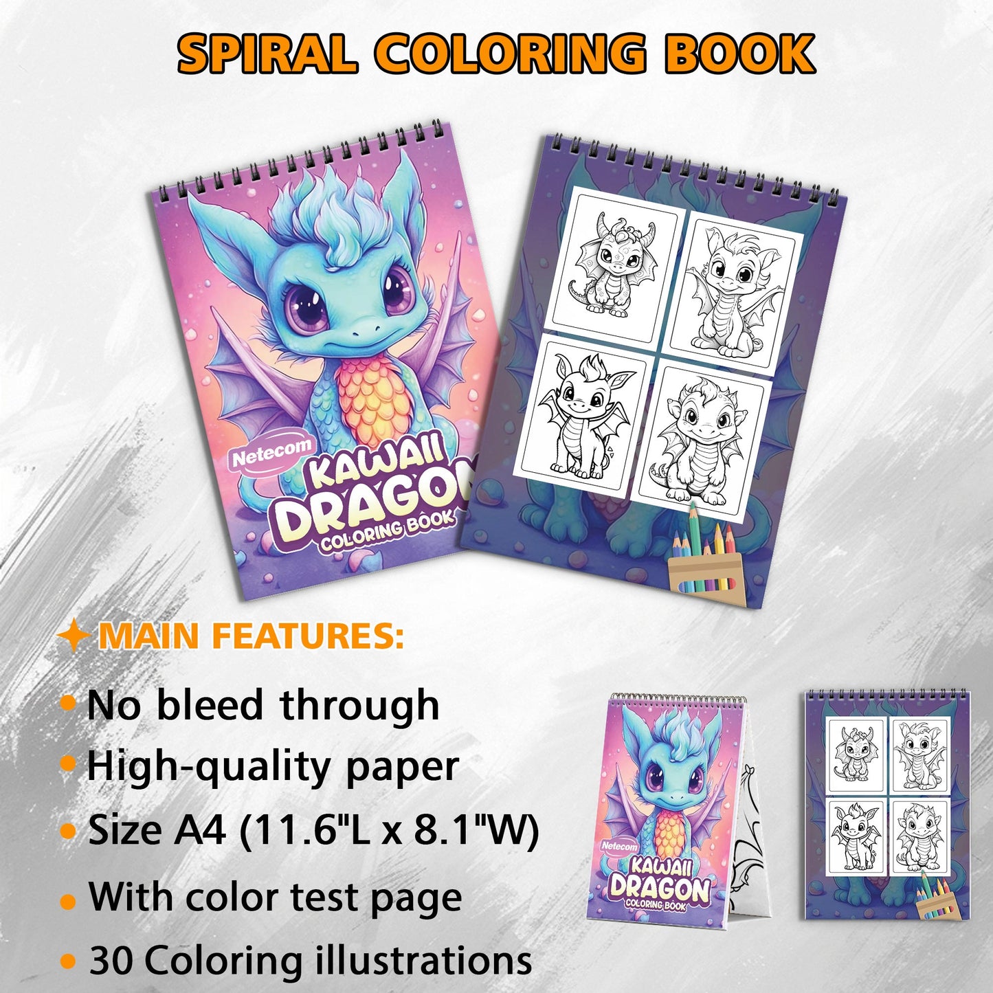 Kawaii Dragons Spiral Bound Coloring Book, Cute and Whimsical Kawaii Dragons, Ideal for Fans of Fantasy and Adorable Artistic Adventures