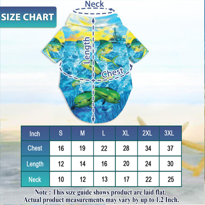 Netecom Matching Mahi-Mahi Fish Fishing Hawaiian Shirt for Dog and Owner, Aloha Summer Shirt, Ocean Fish Print Outfit for Pet and Human, Beach Vacation Casual Wear