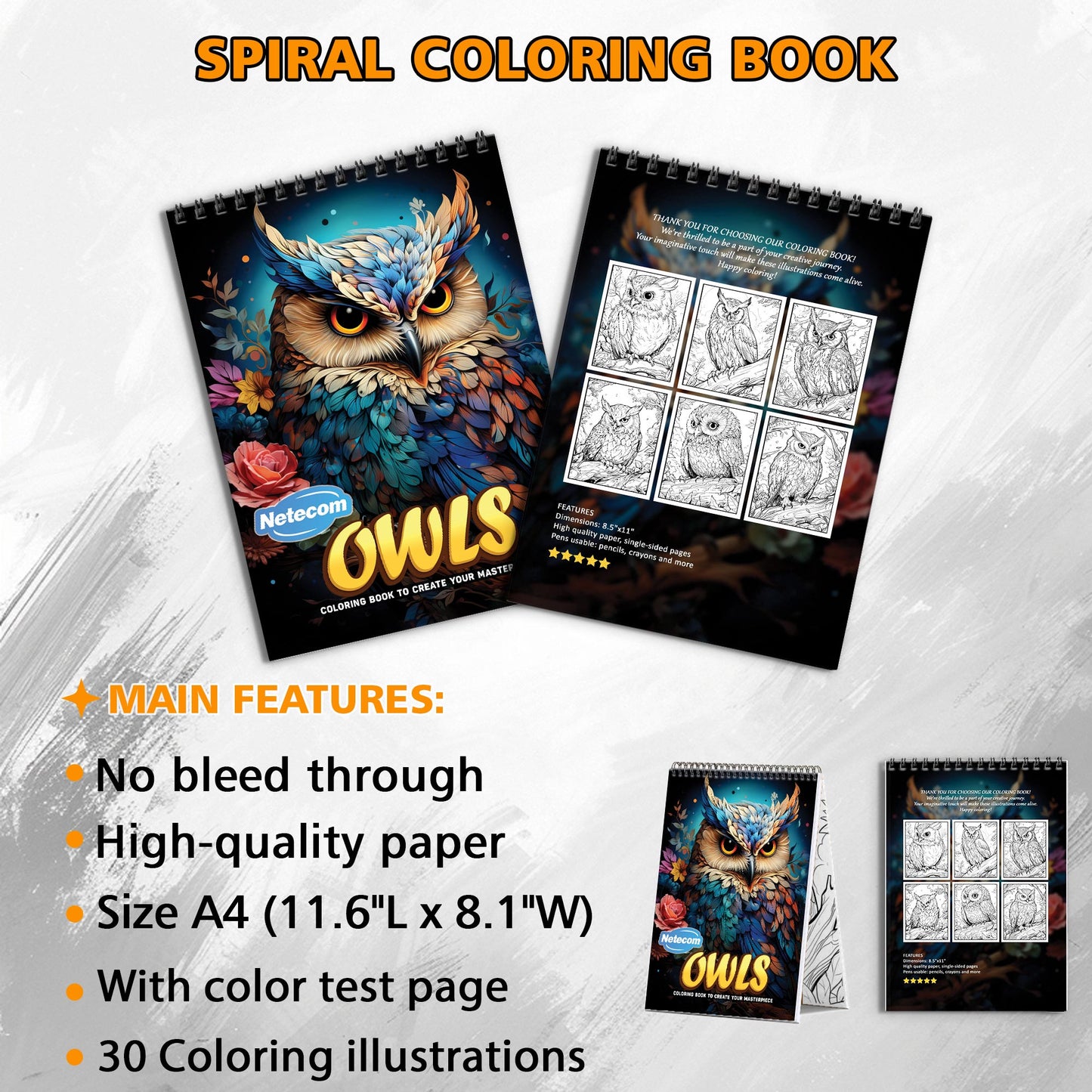 Owls Spiral Bound Adult Coloring Book