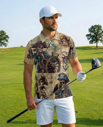 Pirate Skeleton Adventure Polo Shirt for Men – Skull Pirate Design | Netecom