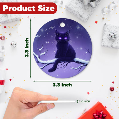 Netecom Enchanted Purple Cat Christmas Ornaments, Ceramic Snow Night Sky Keepsake Ornament for Christmas Tree Decorations, Kitten Lover Gift, Gifts for Holiday, Party, Home Decor