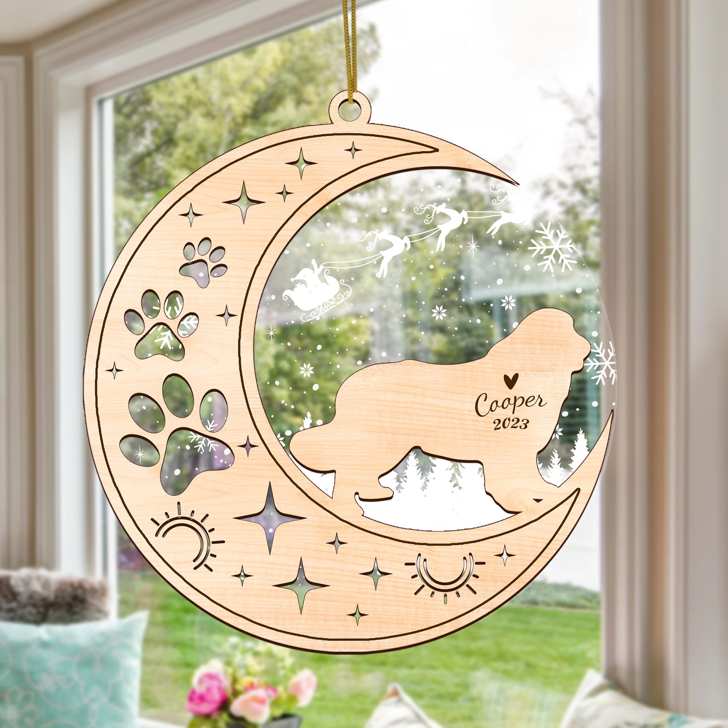 Netecom Newfoundland Dog Memorial Suncatcher, Personalized Newfoundland Christmas Ornament with Date Name Bereavement Gifts for Loss of Pet, Dog Death Sympathy Gifts for Pet Loss Sun Catchers