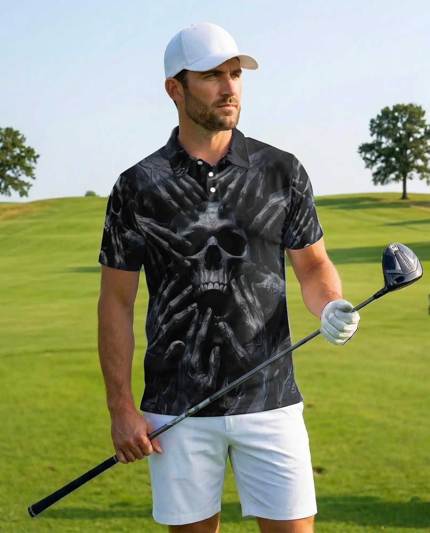 Dark Skull Horror Polo Shirt - Gothic Nightmare Style | Netecom