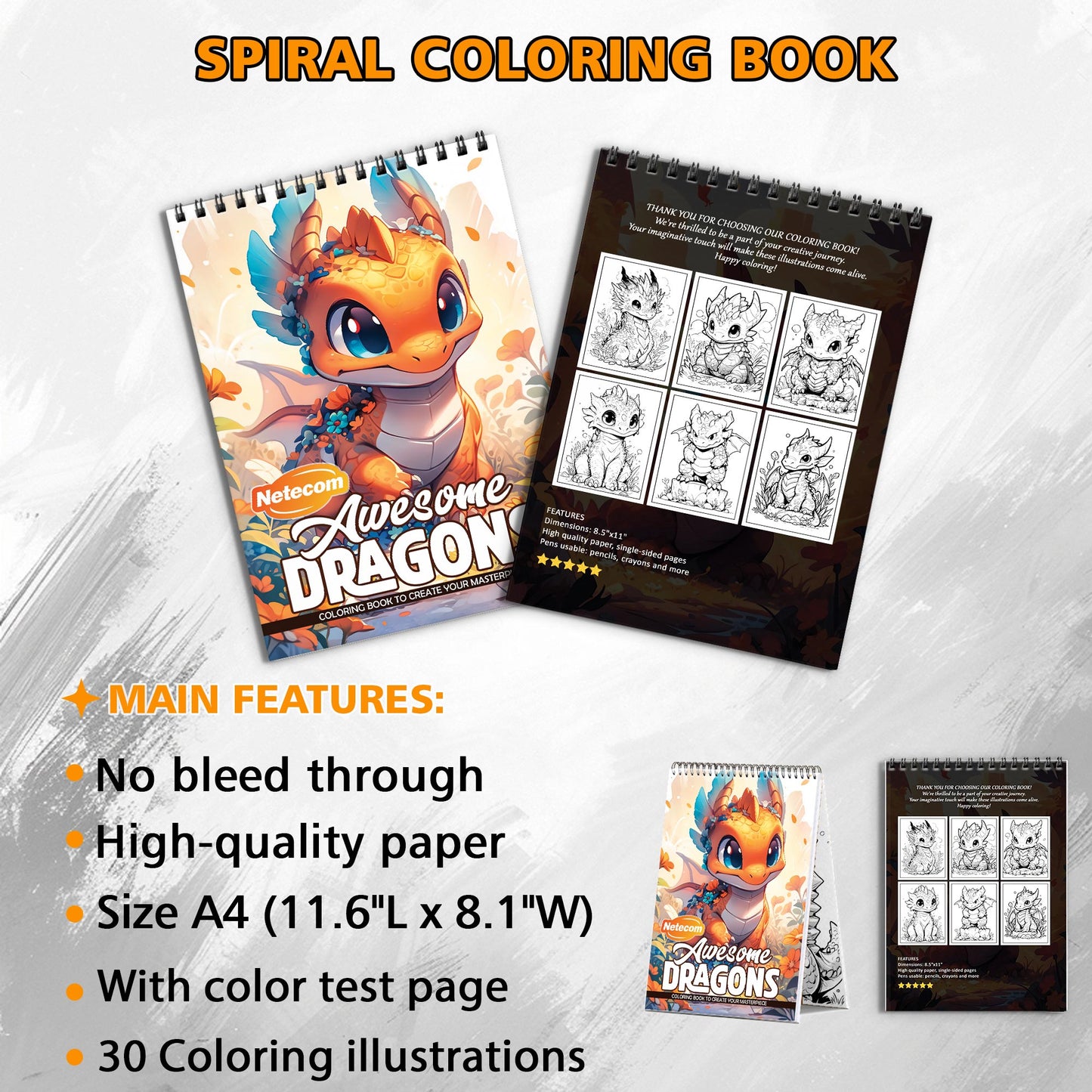 Awesome Dragons Spiral Bound Coloring Book, Mighty Dragons for a Mythical Coloring Experience, Perfect for Dragon Enthusiasts and Fantasy Lovers