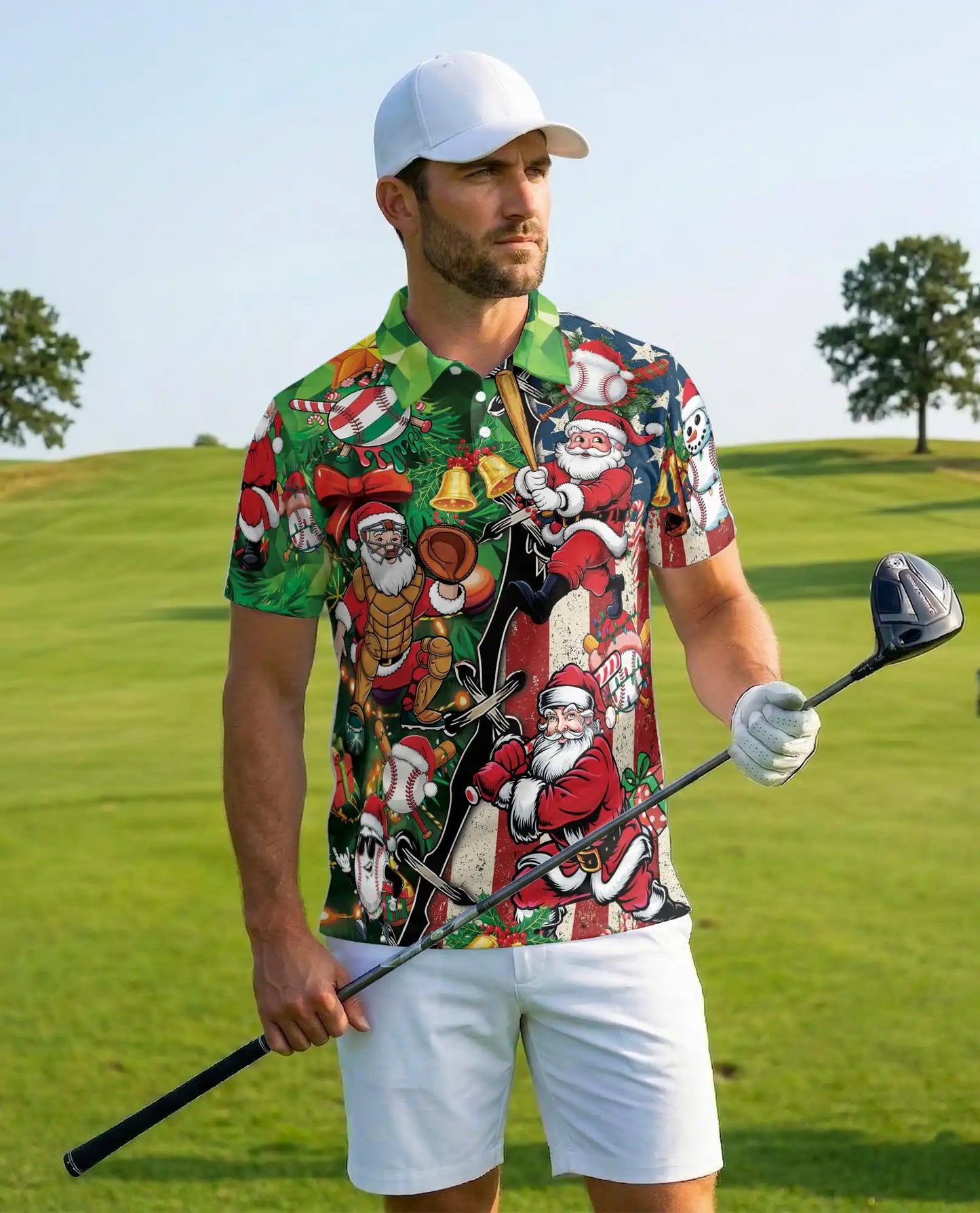 Christmas Baseball Polo Shirt - Santa Sports Fan Style | Netecom