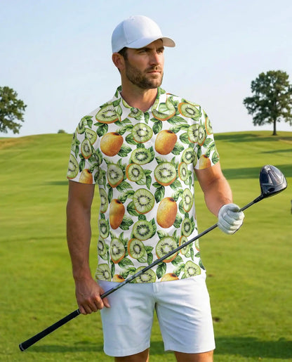 Kiwi Fruit Polo Shirt - Tropical Botanical Summer Style | Netecom